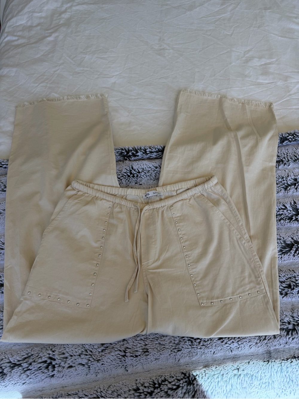 MANGO Studded Drawstring Wide Leg Pants - Picture 2 of 6